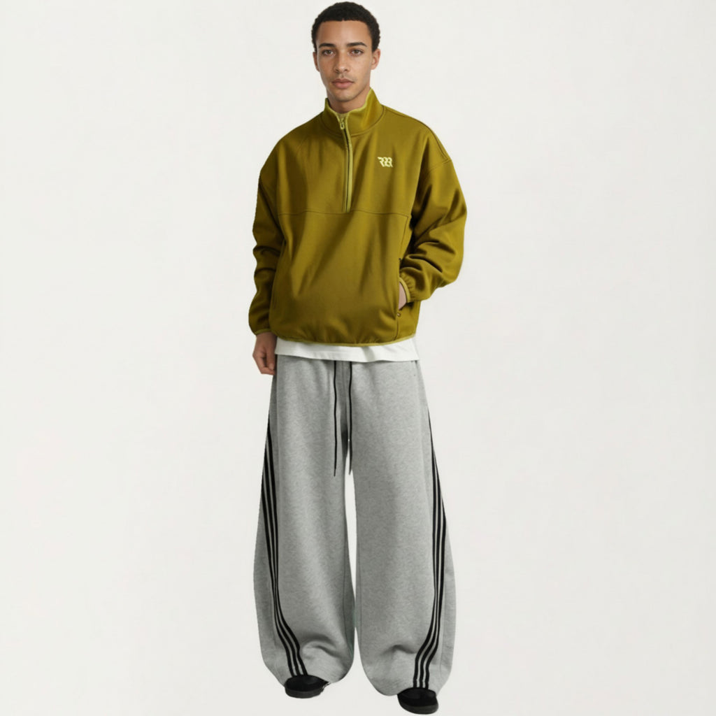 Anna-Kaci Men's Half Zip Pullover with Stand Collar and Relaxed Fit