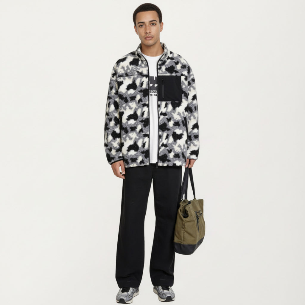 Anna-Kaci Men's Full Zip Fleece Jacket with Stand Collar and Utility Chest Pocket