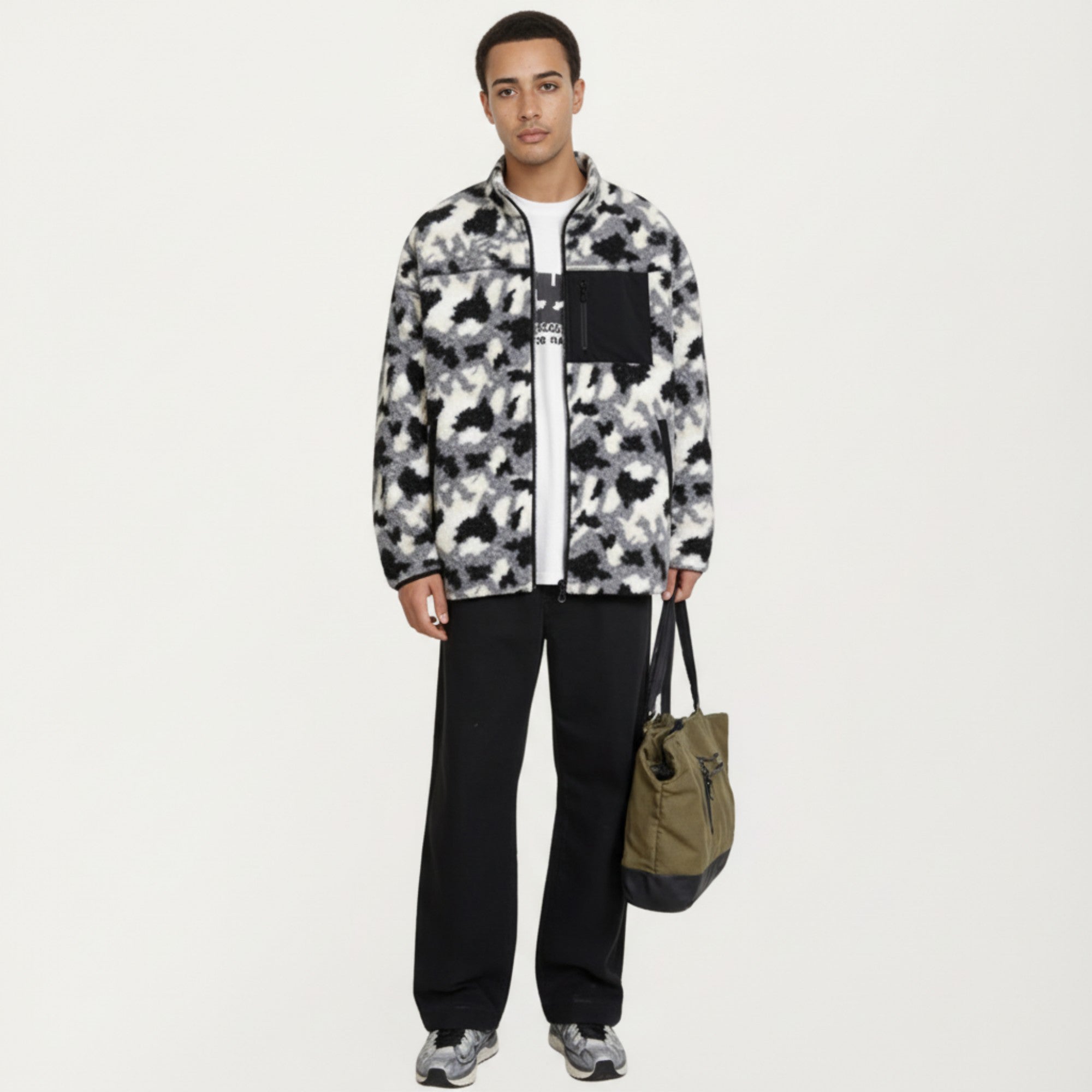 Anna-Kaci Men's Full Zip Fleece Jacket with Stand Collar and Utility Chest Pocket
