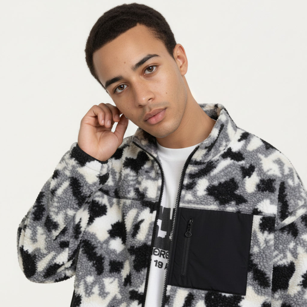 Anna-Kaci Men's Full Zip Fleece Jacket with Stand Collar and Utility Chest Pocket
