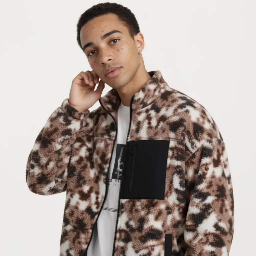 Anna-Kaci Men's Full Zip Fleece Jacket with Stand Collar and Utility Chest Pocket