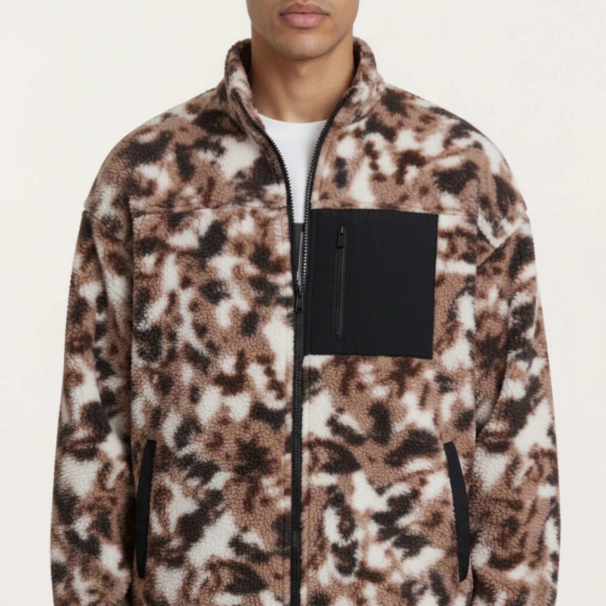Anna-Kaci Men's Full Zip Fleece Jacket with Stand Collar and Utility Chest Pocket