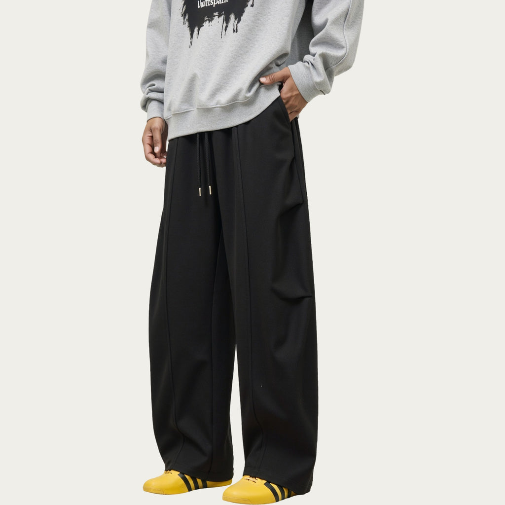 Anna-Kaci Men's Wide Leg Drawstring Pants with Relaxed Fit and Clean Seam Detailing