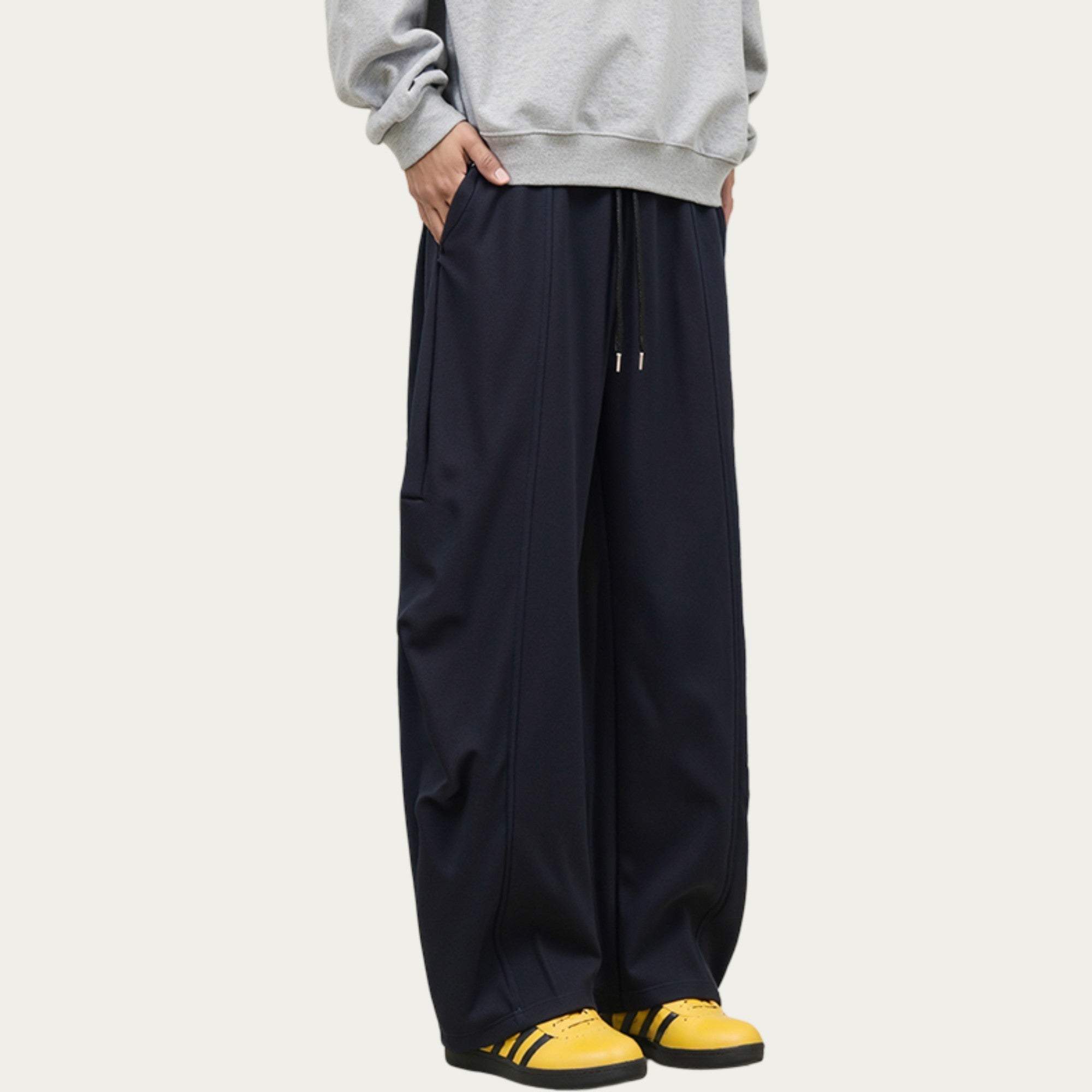 Anna-Kaci Men's Wide Leg Drawstring Pants with Relaxed Fit and Clean Seam Detailing