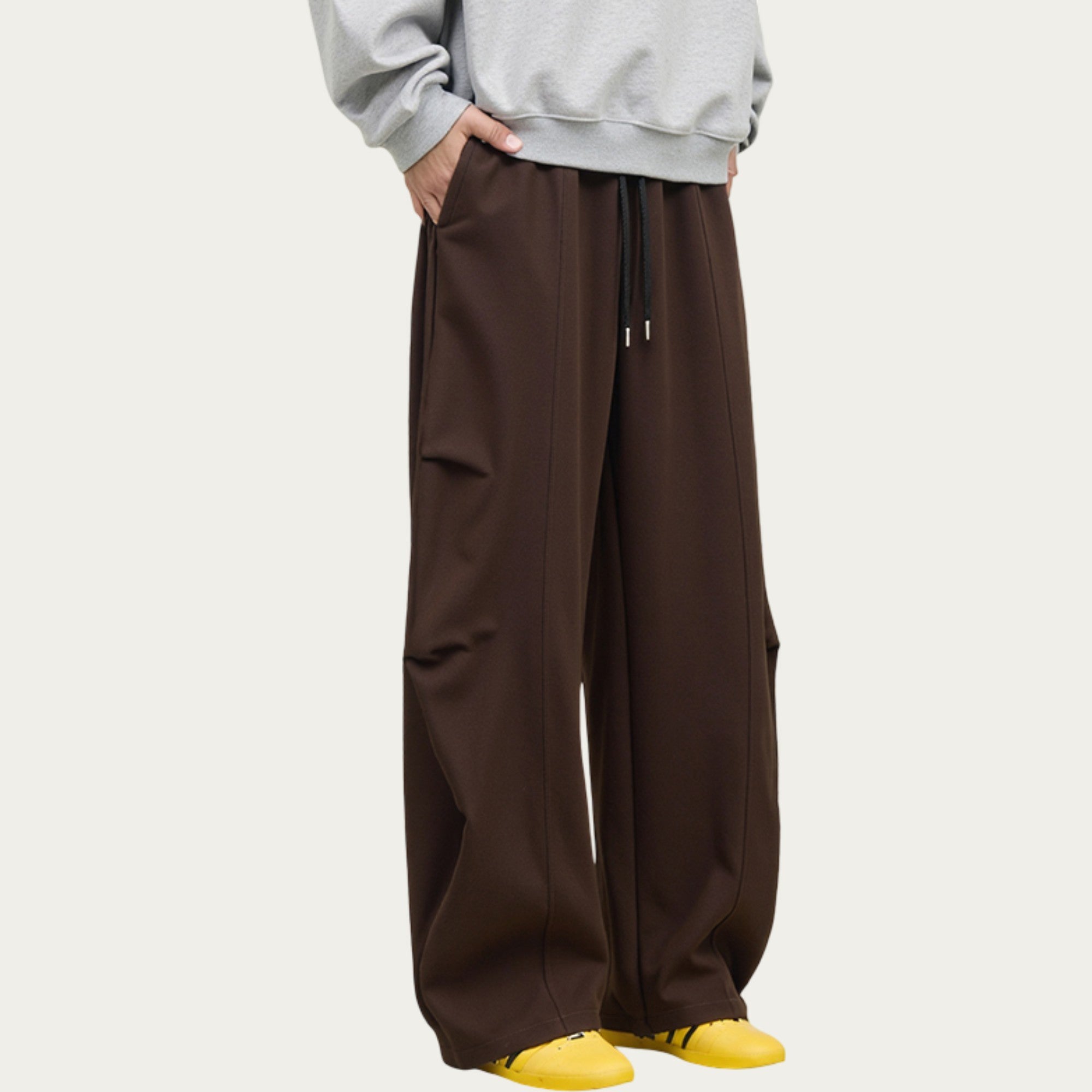 Anna-Kaci Men's Wide Leg Drawstring Pants with Relaxed Fit and Clean Seam Detailing