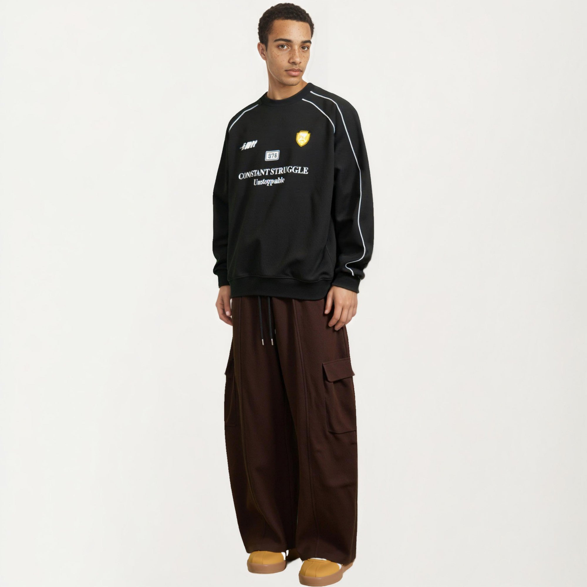 Anna-Kaci Men's Wide Leg Drawstring Pants with Relaxed Fit and Clean Seam Detailing