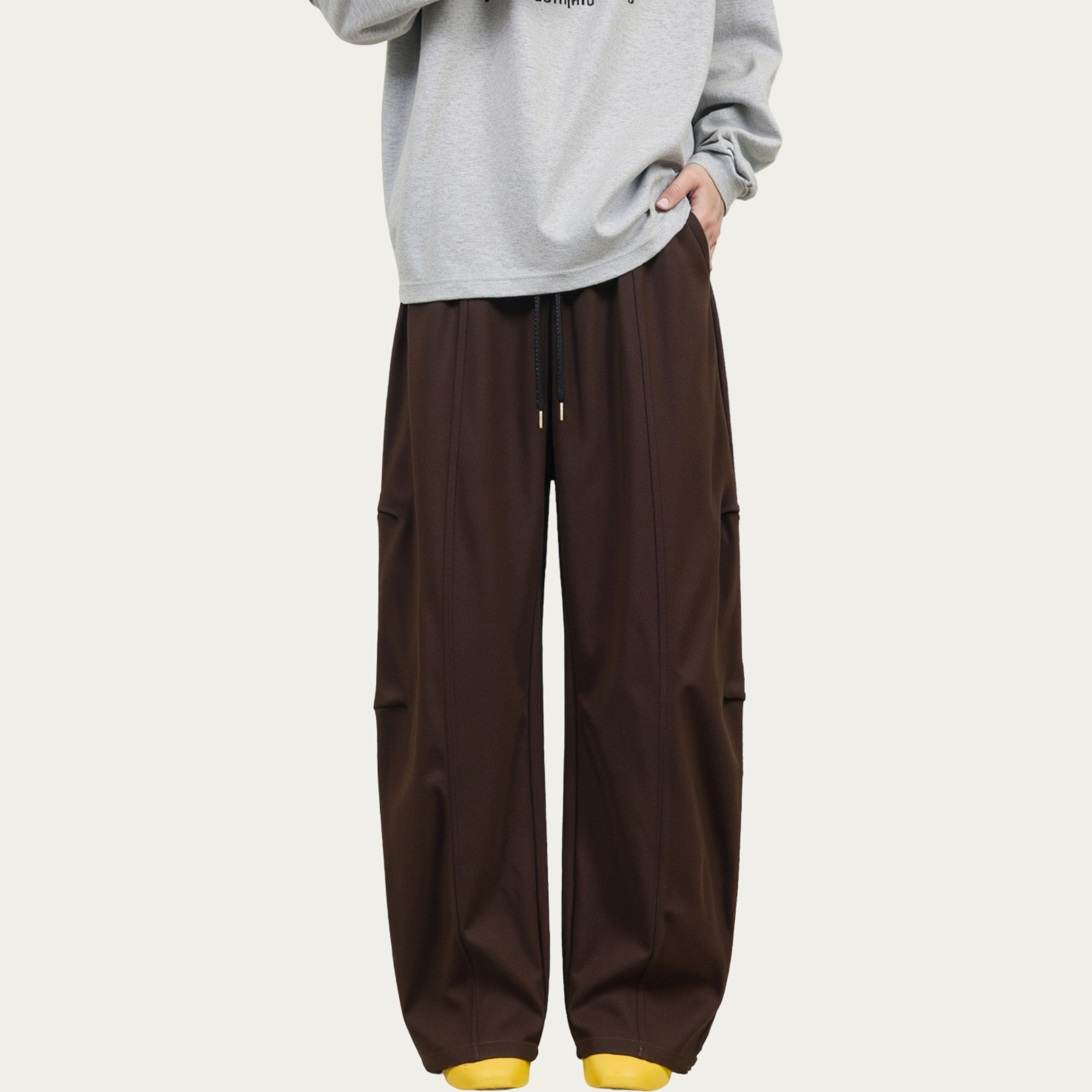 Anna-Kaci Men's Wide Leg Drawstring Pants with Relaxed Fit and Clean Seam Detailing