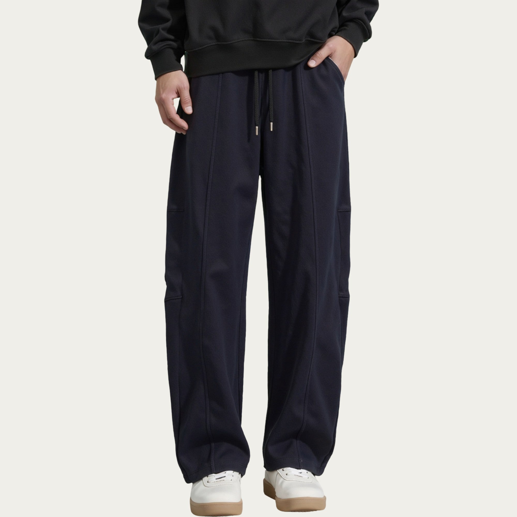 Anna-Kaci Men's Wide Leg Drawstring Pants with Relaxed Fit and Clean Seam Detailing