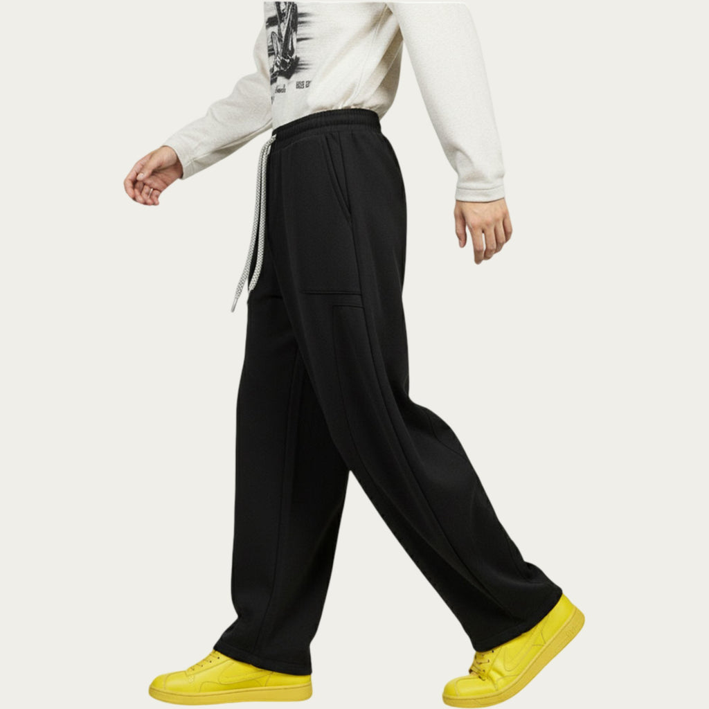 Anna-Kaci Men's Wide Leg Drawstring Pants with Relaxed Fit and Soft Structured Fabric