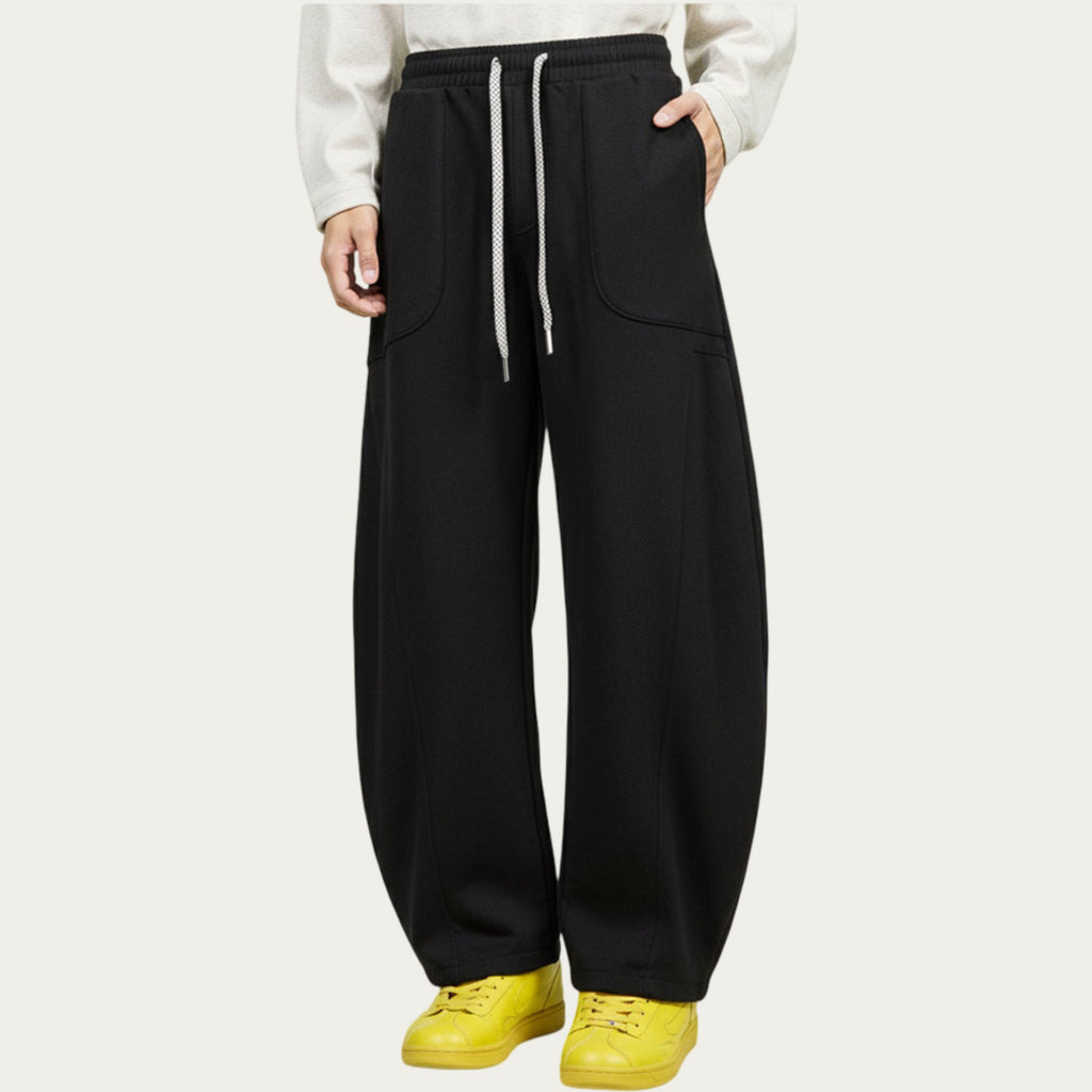 Anna-Kaci Men's Wide Leg Drawstring Pants with Relaxed Fit and Soft Structured Fabric