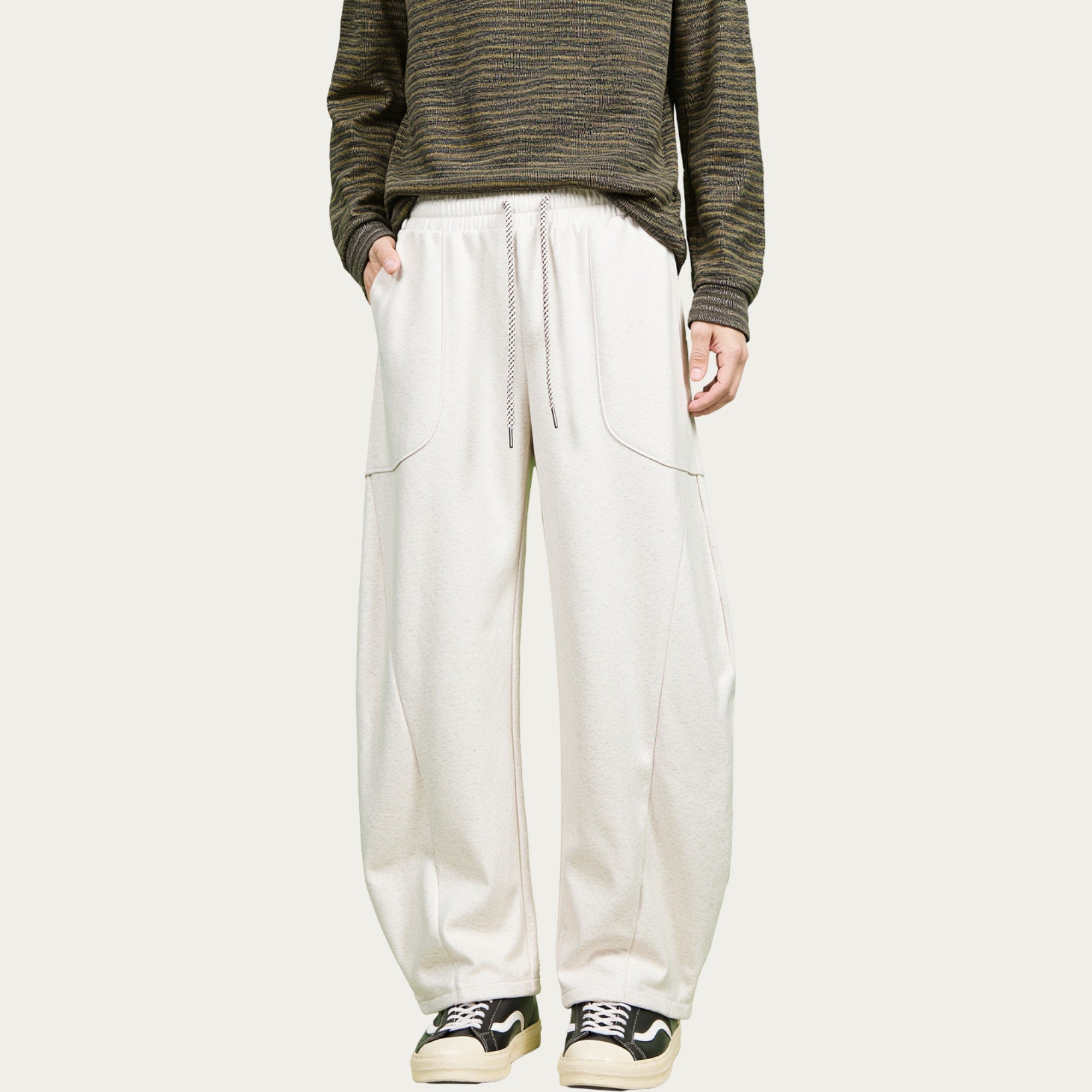 Anna-Kaci Men's Wide Leg Drawstring Pants with Relaxed Fit and Soft Structured Fabric
