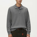 Anna-Kaci Men's Ribbed Long Sleeve Polo Sweater with Relaxed Fit and Soft Knit Texture