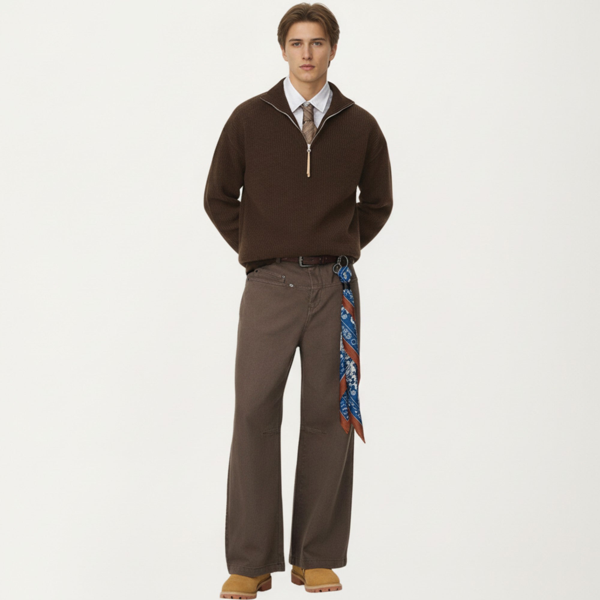 Anna-Kaci Men's Ribbed Half Zip Sweater with Relaxed Fit and Stand Collar Design