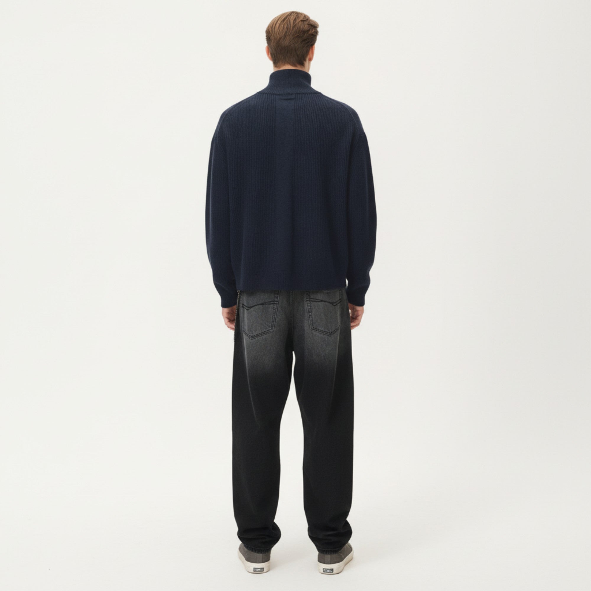Anna-Kaci Men's Ribbed Half Zip Sweater with Relaxed Fit and Stand Collar Design
