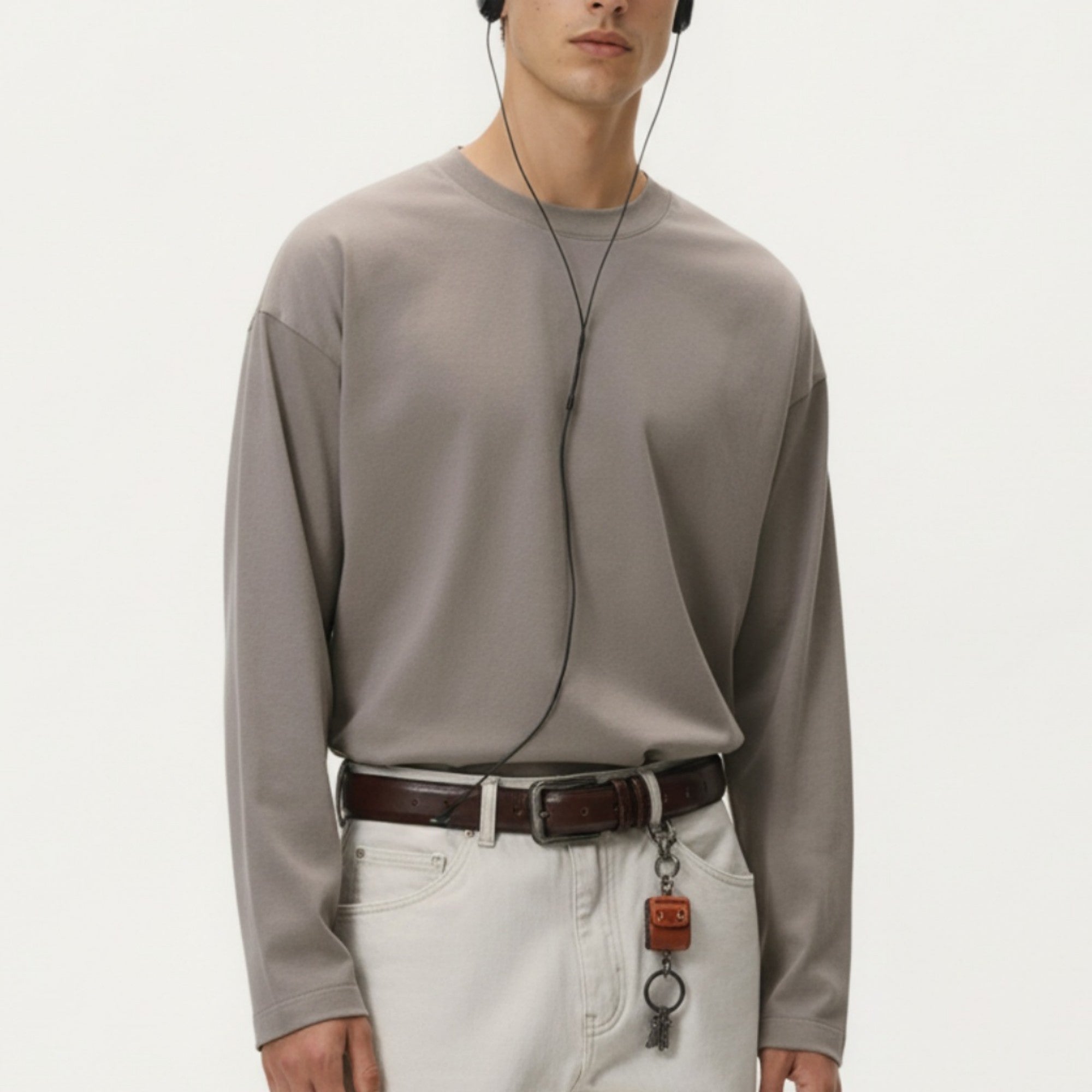 Anna-Kaci Men's Long Sleeve Crewneck T Shirt with Relaxed Fit and Clean Minimal Design