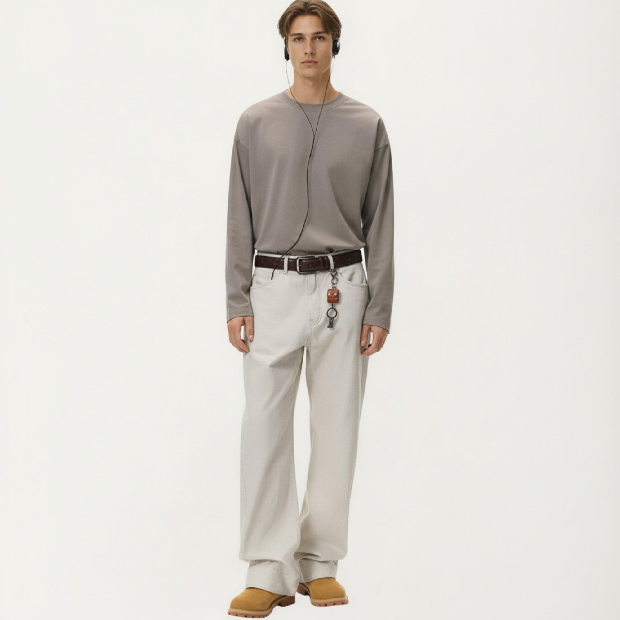 Anna-Kaci Men's Long Sleeve Crewneck T Shirt with Relaxed Fit and Clean Minimal Design