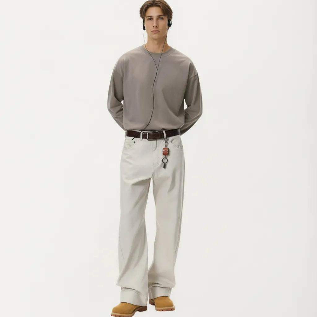 Anna-Kaci Men's Long Sleeve Crewneck T Shirt with Relaxed Fit and Clean Minimal Design