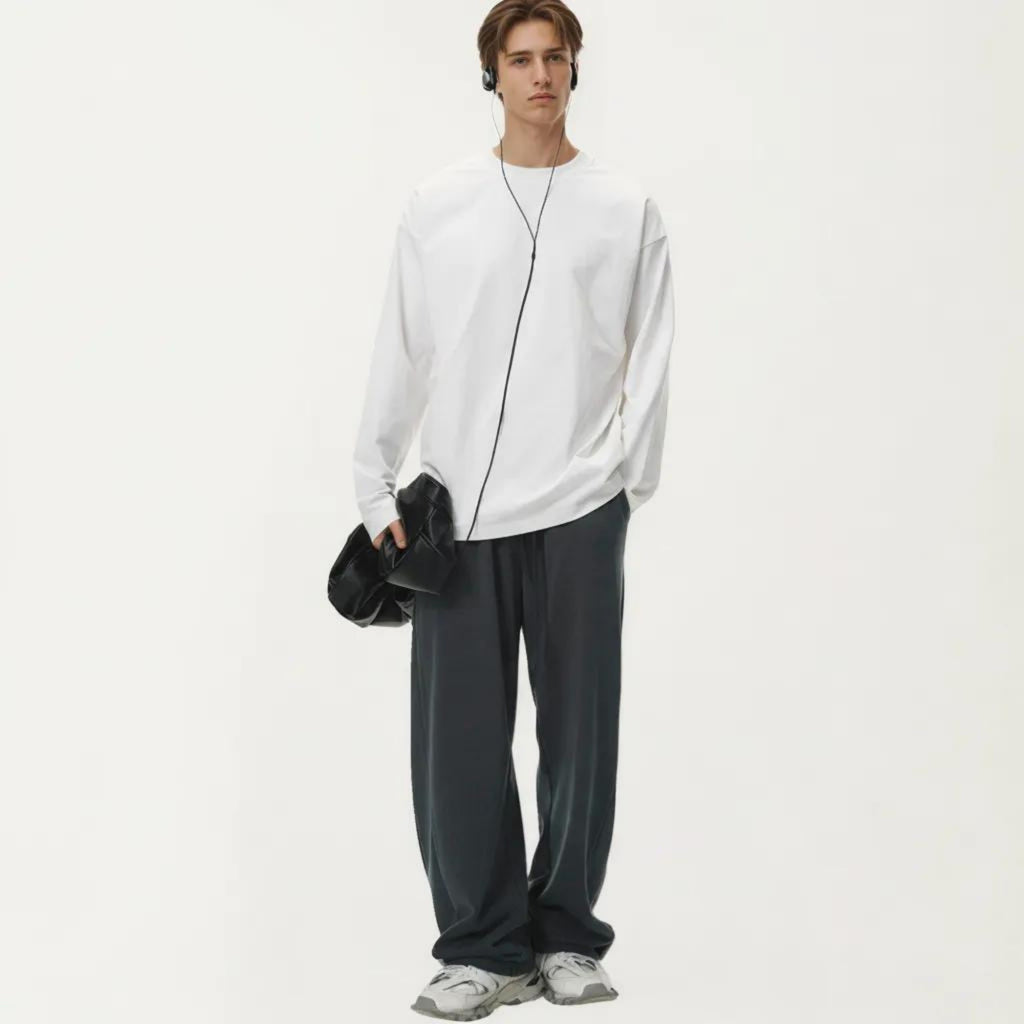 Anna-Kaci Men's Long Sleeve Crewneck T Shirt with Relaxed Fit and Clean Minimal Design