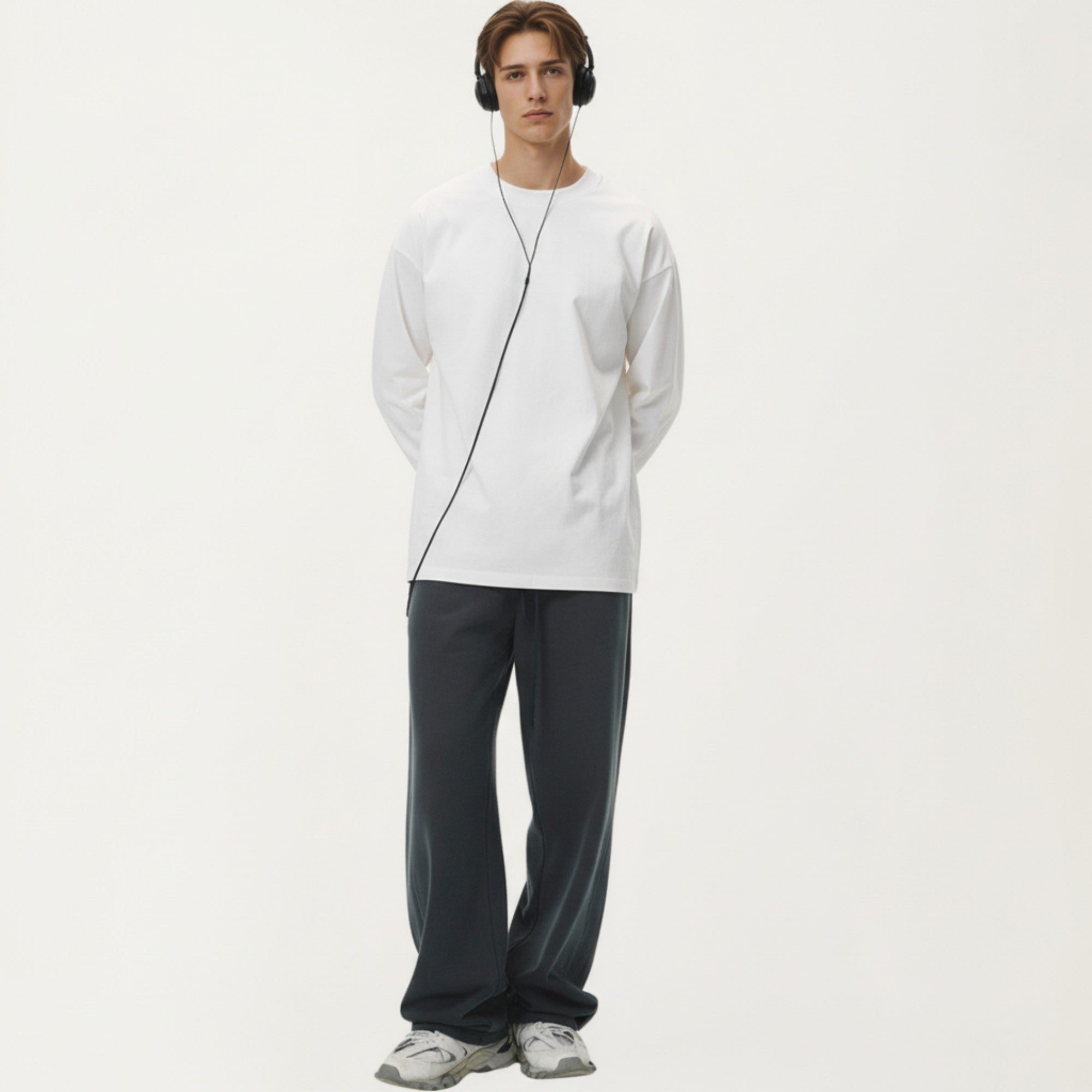 Anna-Kaci Men's Long Sleeve Crewneck T Shirt with Relaxed Fit and Clean Minimal Design