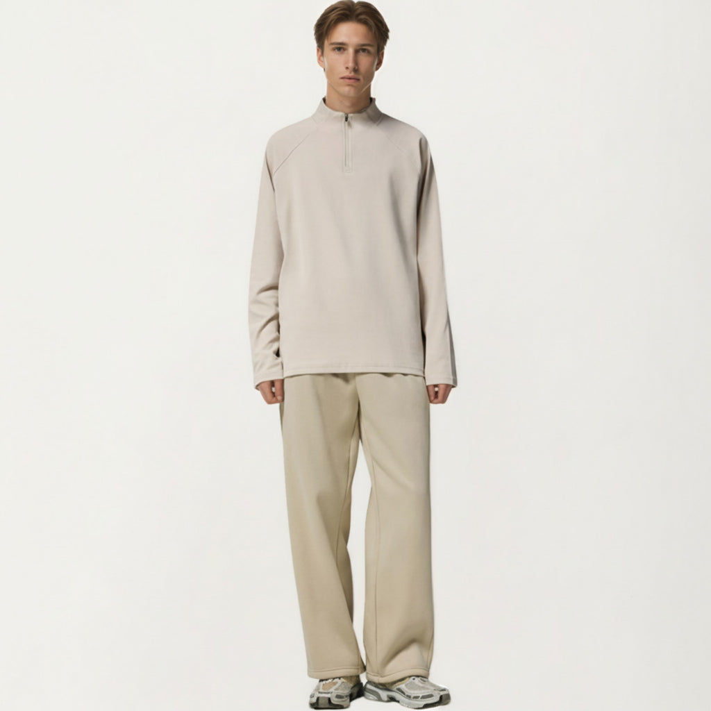 Anna-Kaci Men's Long Sleeve Quarter Zip Pullover with Mock Neck and Relaxed Athletic Fit