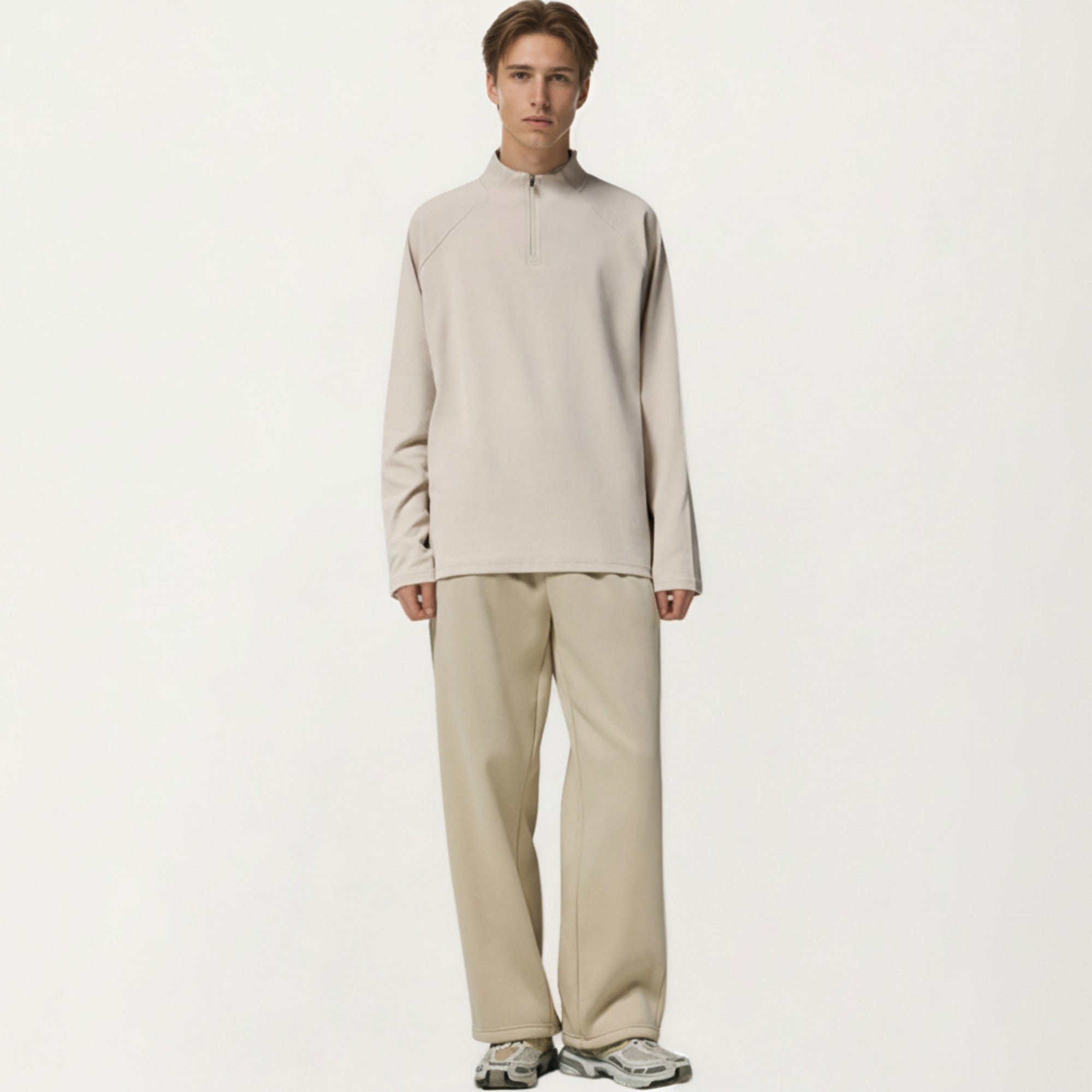 Anna-Kaci Men's Long Sleeve Quarter Zip Pullover with Mock Neck and Relaxed Athletic Fit