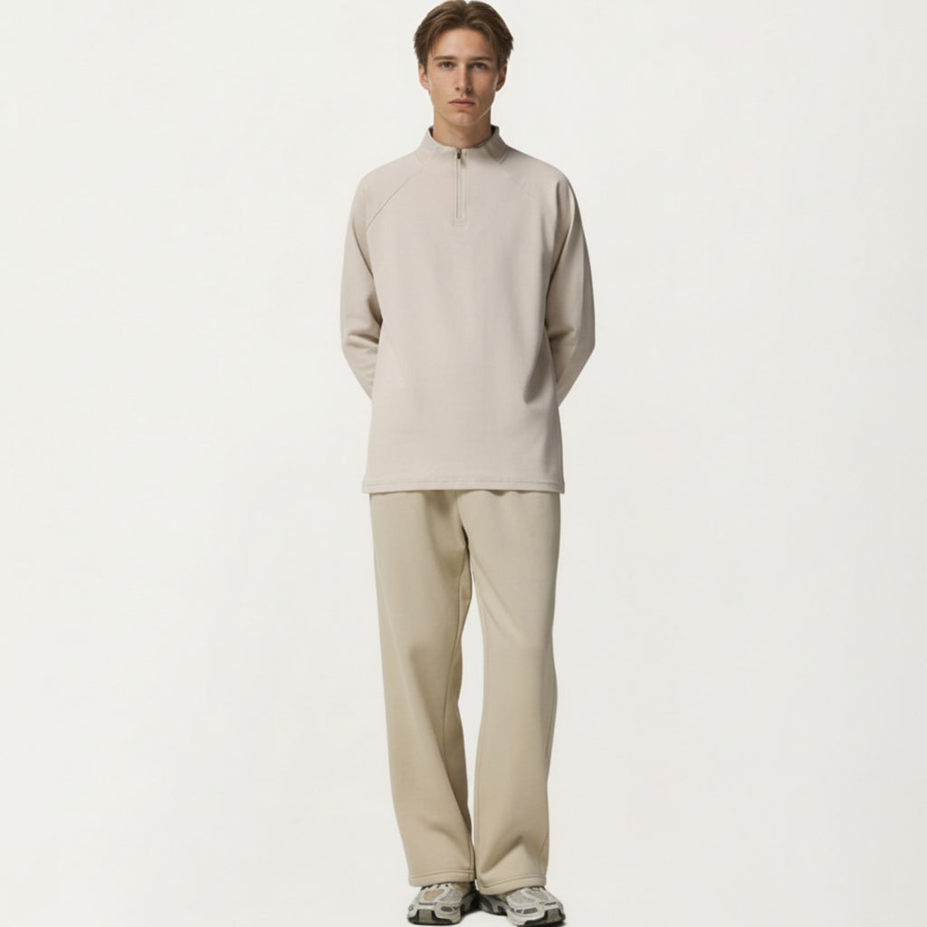Anna-Kaci Men's Long Sleeve Quarter Zip Pullover with Mock Neck and Relaxed Athletic Fit