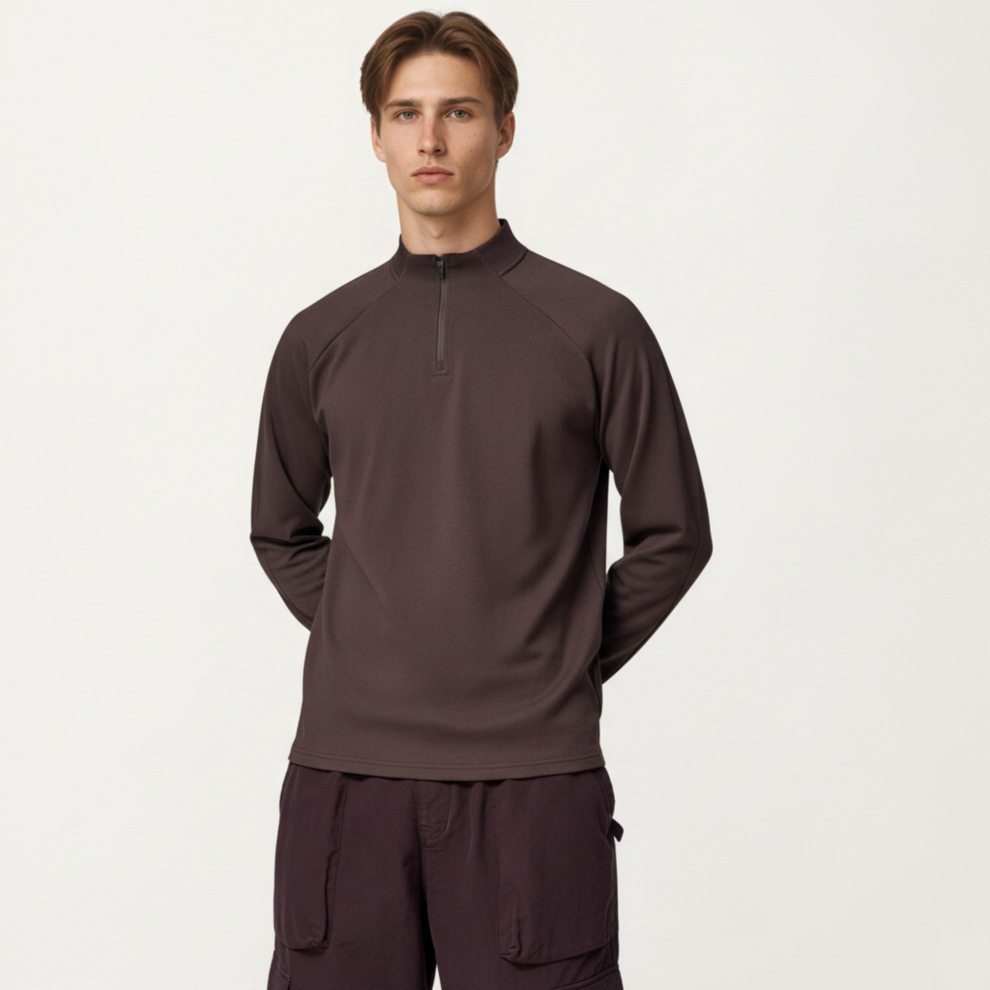 Anna-Kaci Men's Long Sleeve Quarter Zip Pullover with Mock Neck and Relaxed Athletic Fit