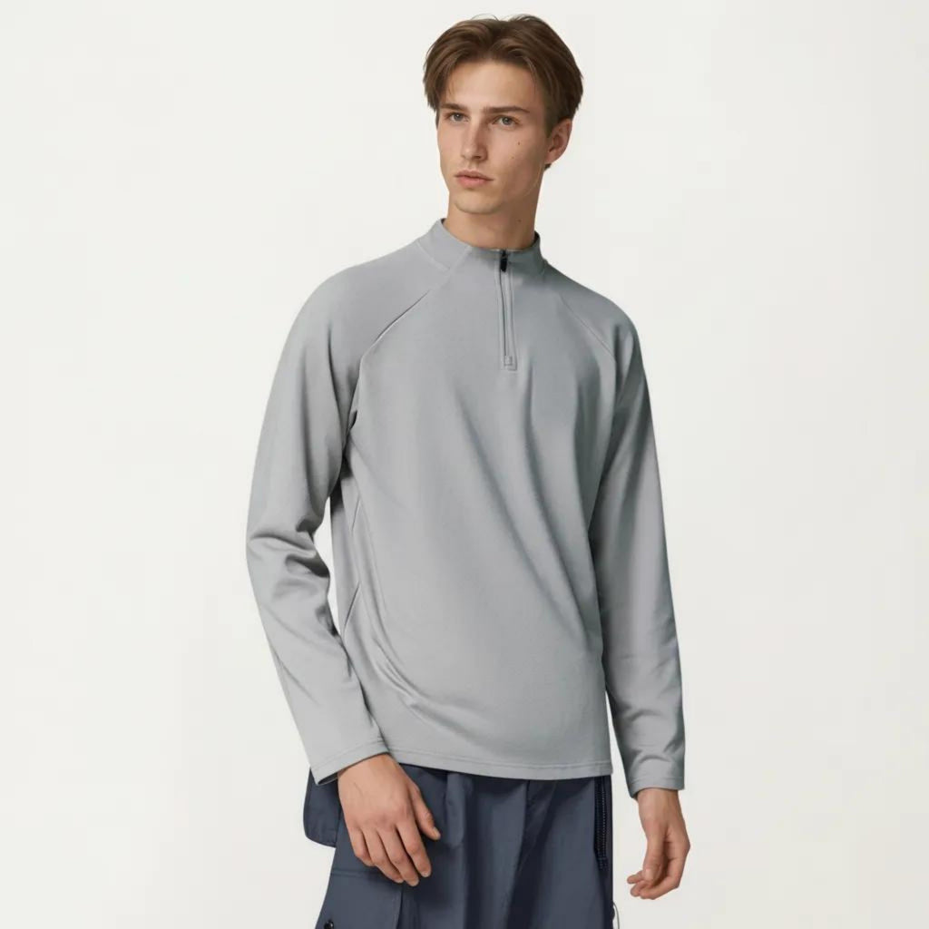 Anna-Kaci Men's Long Sleeve Quarter Zip Pullover with Mock Neck and Relaxed Athletic Fit