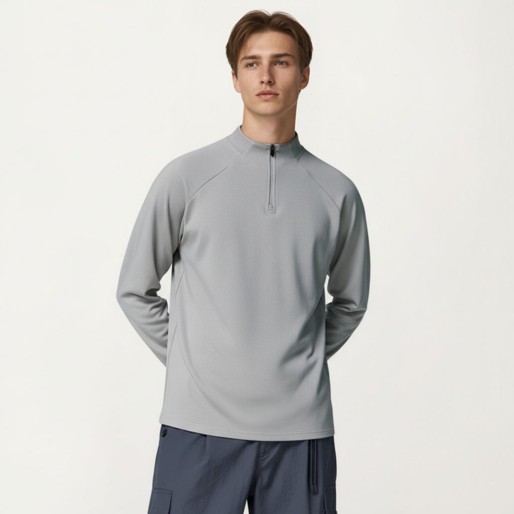 Anna-Kaci Men's Long Sleeve Quarter Zip Pullover with Mock Neck and Relaxed Athletic Fit