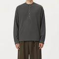 Anna-Kaci Men's Long Sleeve Ribbed Knit Henley Pullover with Button Placket and Relaxed Fit