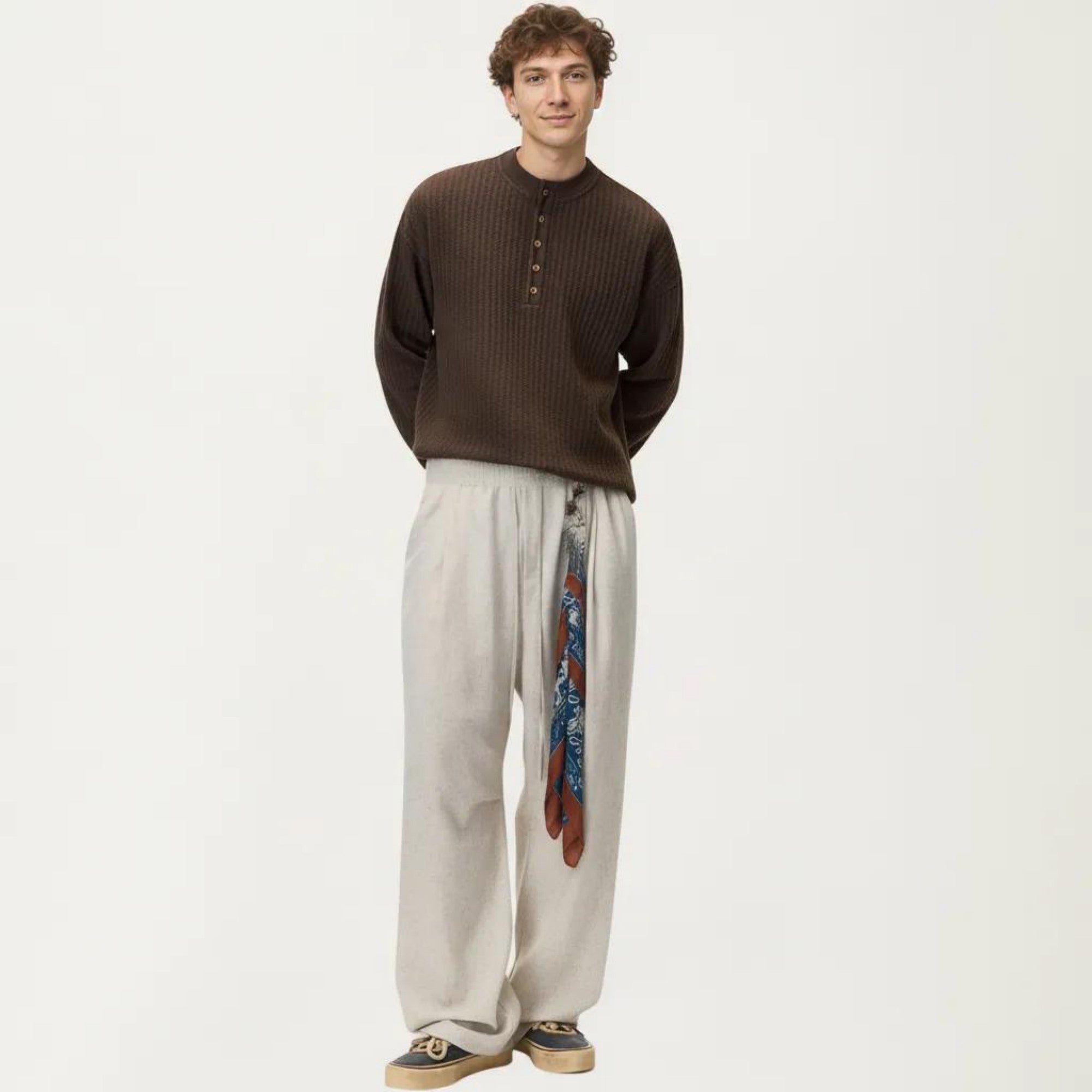 Anna-Kaci Men's Long Sleeve Ribbed Knit Henley Pullover with Button Placket and Relaxed Fit