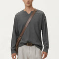Anna-Kaci Men's Long Sleeve Pullover Top with Layered Notch Neckline and Relaxed Fit
