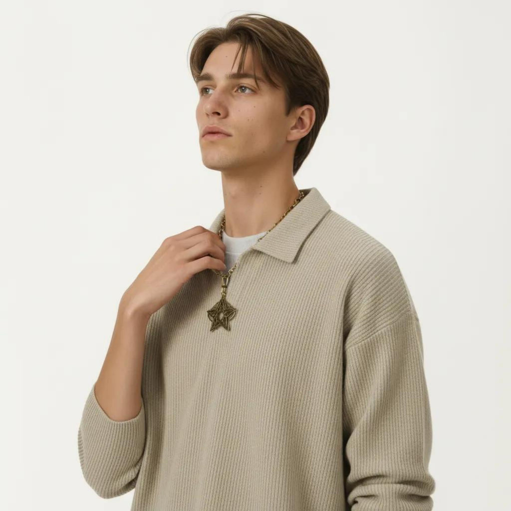 Anna-Kaci Men's Ribbed Long Sleeve Collared Pullover Top with Relaxed Fit