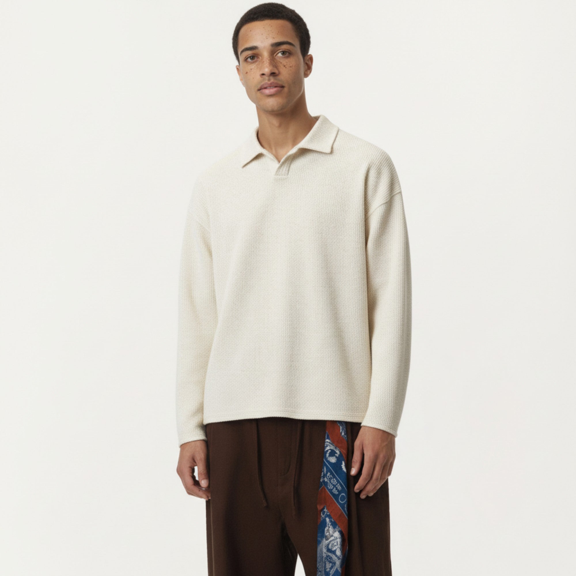 Anna-Kaci Men's Ribbed Long Sleeve Collared Pullover Top with Relaxed Fit