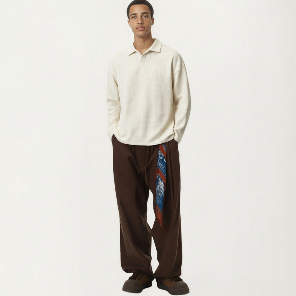 Anna-Kaci Men's Ribbed Long Sleeve Collared Pullover Top with Relaxed Fit