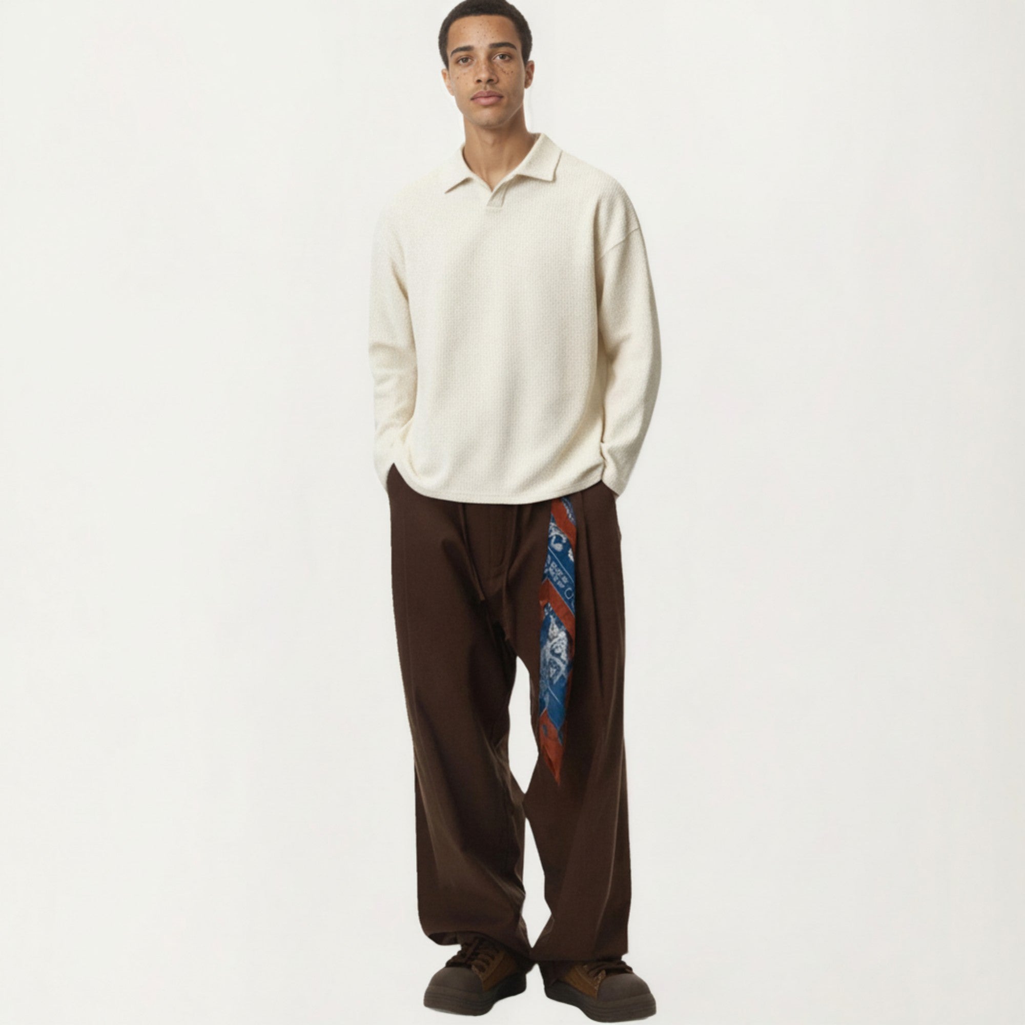Anna-Kaci Men's Ribbed Long Sleeve Collared Pullover Top with Relaxed Fit