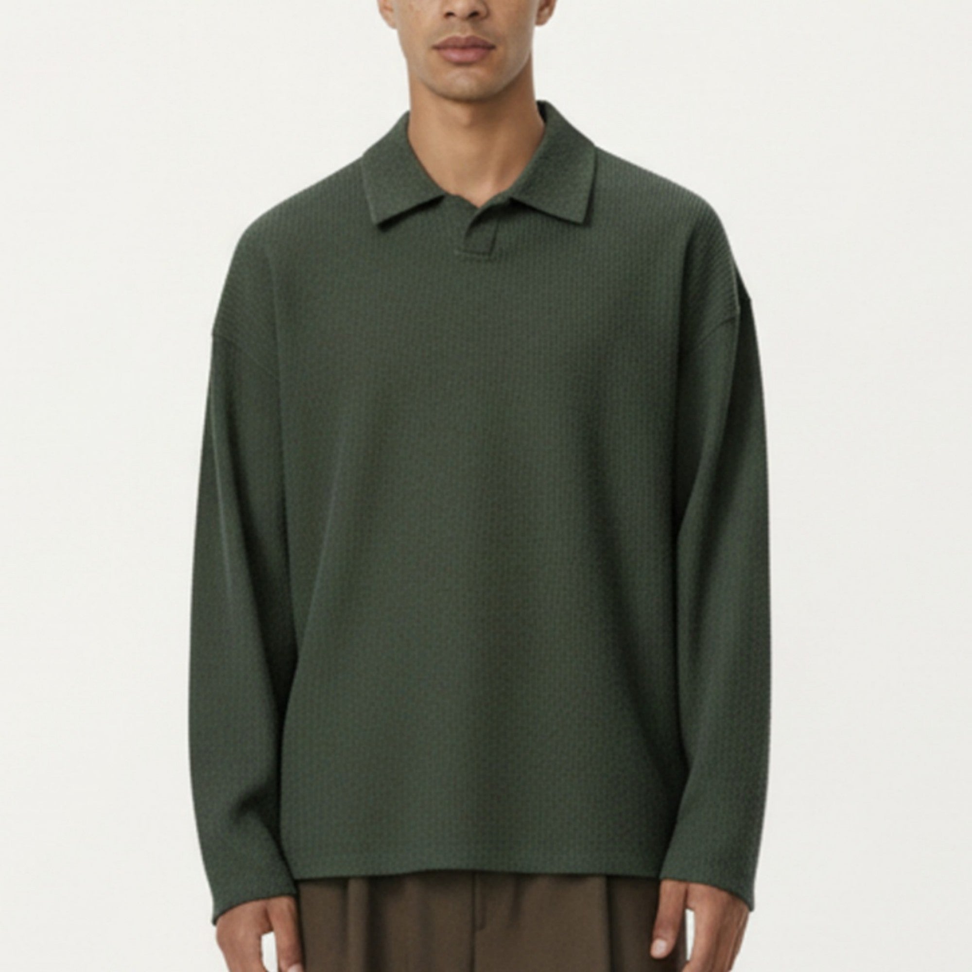 Anna-Kaci Men's Ribbed Long Sleeve Collared Pullover Top with Relaxed Fit