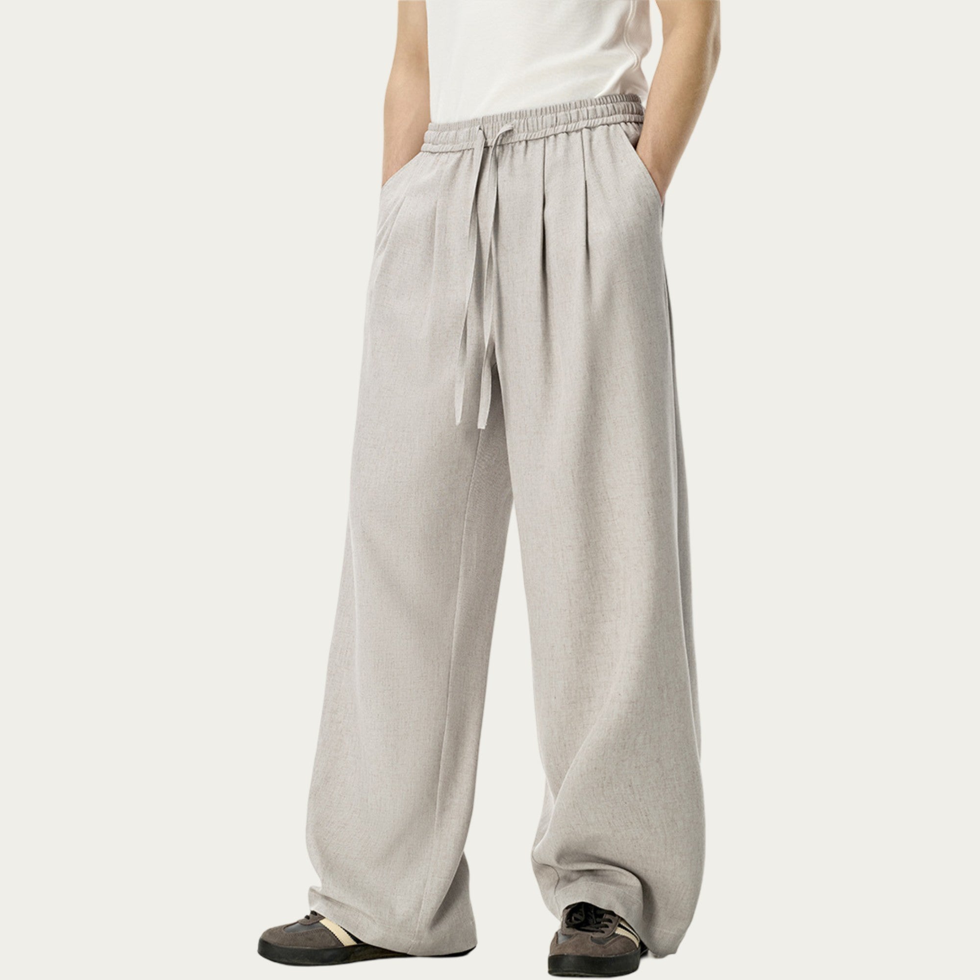Anna-Kaci Men's Relaxed Wide Leg Pants with Elastic Waistband and Adjustable Drawstring