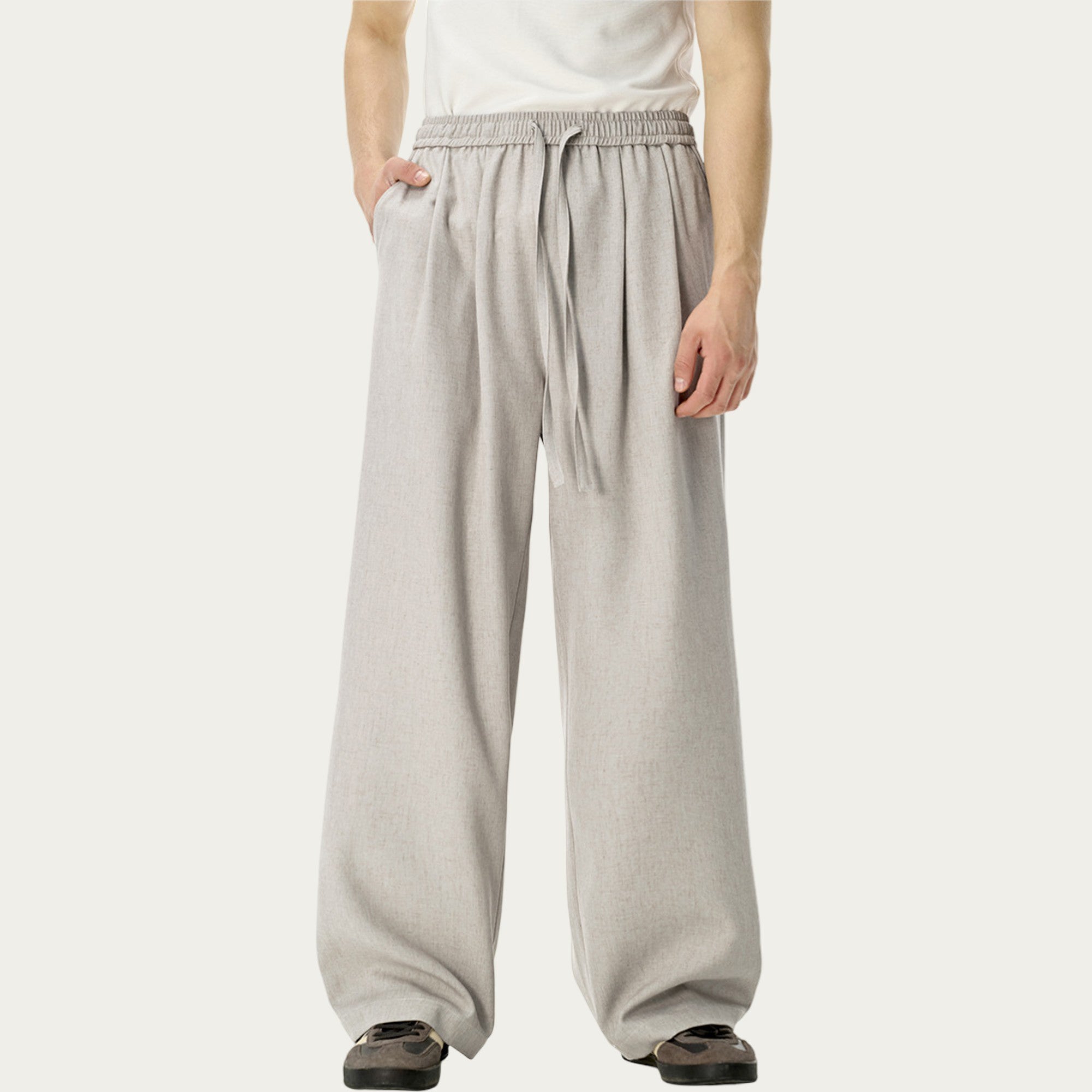 Anna-Kaci Men's Relaxed Wide Leg Pants with Elastic Waistband and Adjustable Drawstring