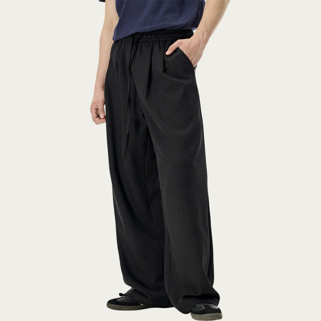 Anna-Kaci Men's Relaxed Wide Leg Pants with Elastic Waistband and Adjustable Drawstring