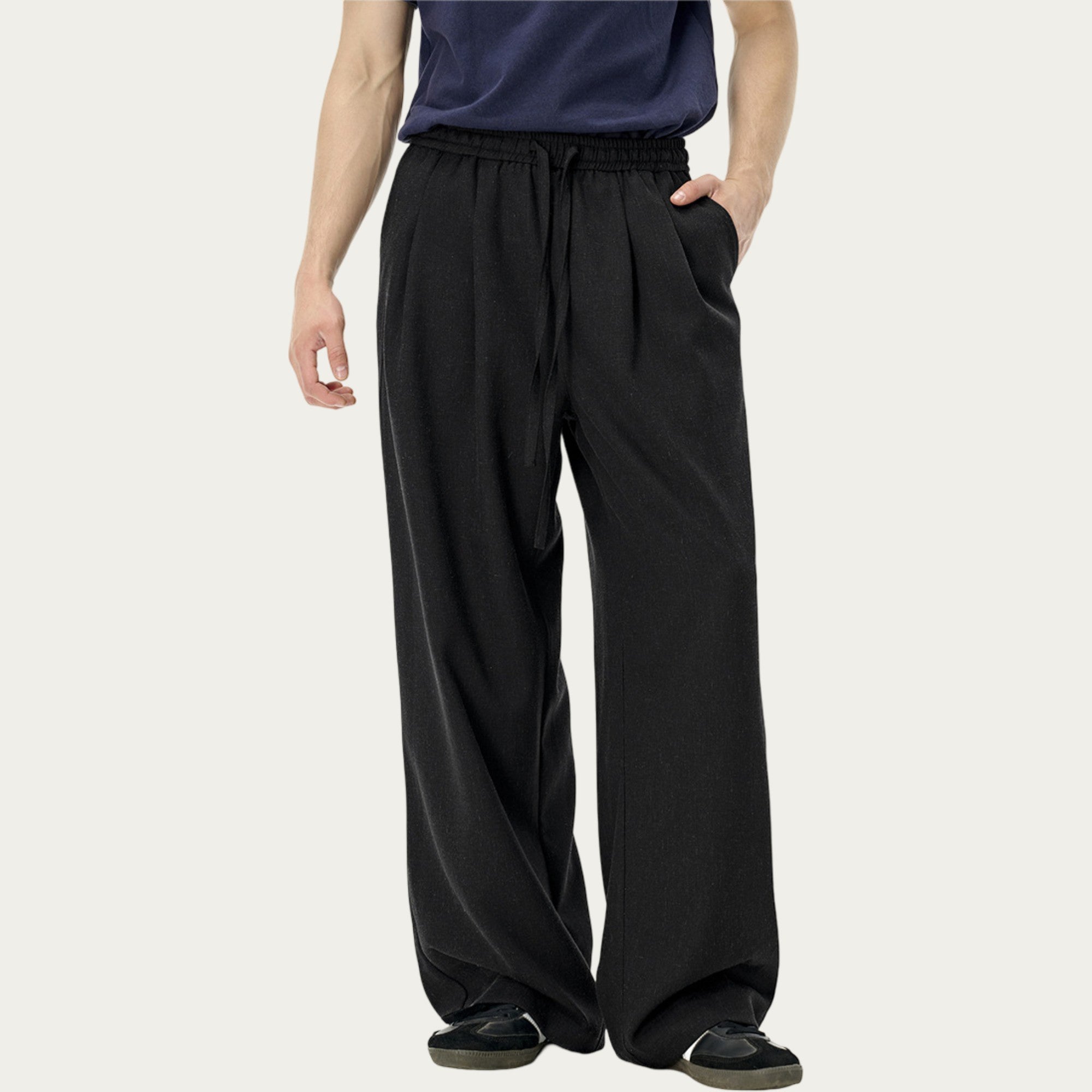 Anna-Kaci Men's Relaxed Wide Leg Pants with Elastic Waistband and Adjustable Drawstring