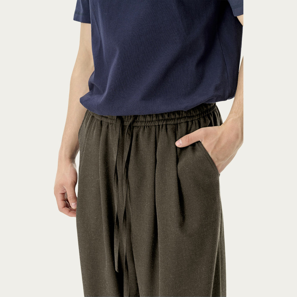 Anna-Kaci Men's Relaxed Wide Leg Pants with Elastic Waistband and Adjustable Drawstring