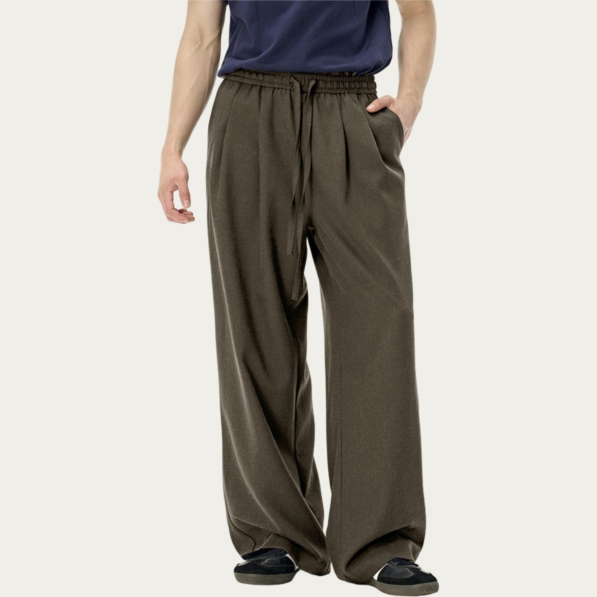 Anna-Kaci Men's Relaxed Wide Leg Pants with Elastic Waistband and Adjustable Drawstring