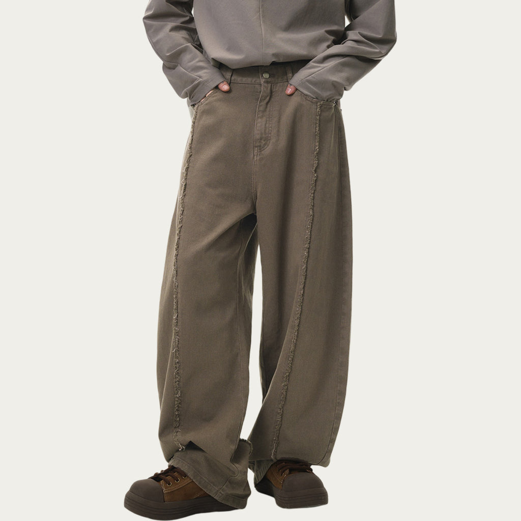 Anna-Kaci Men's Relaxed Fit Straight Leg Pants with Vertical Seam Detail and Button Closure