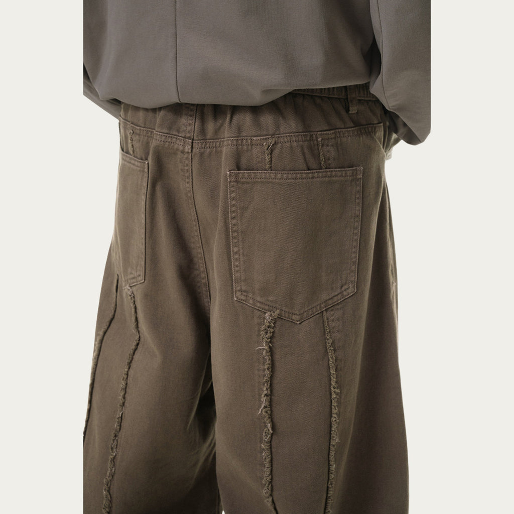 Anna-Kaci Men's Relaxed Fit Straight Leg Pants with Vertical Seam Detail and Button Closure