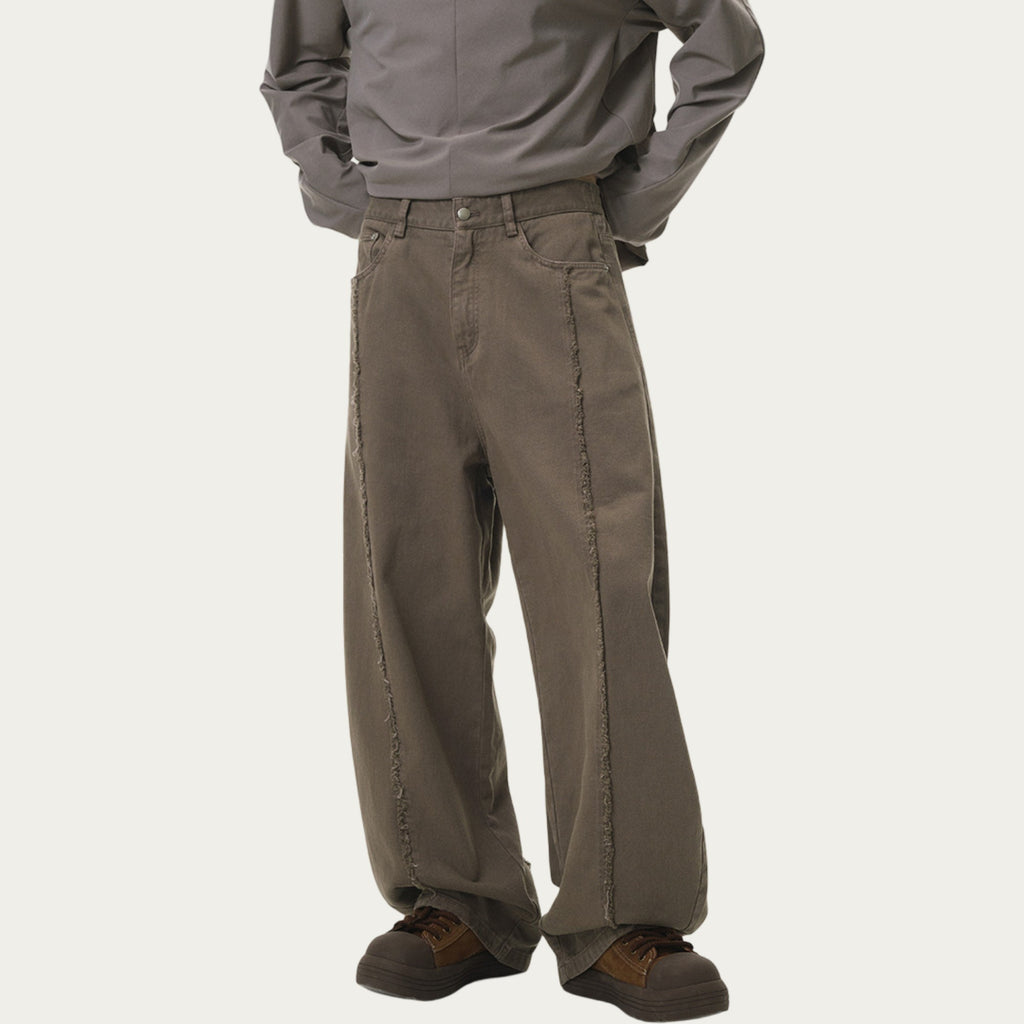 Anna-Kaci Men's Relaxed Fit Straight Leg Pants with Vertical Seam Detail and Button Closure