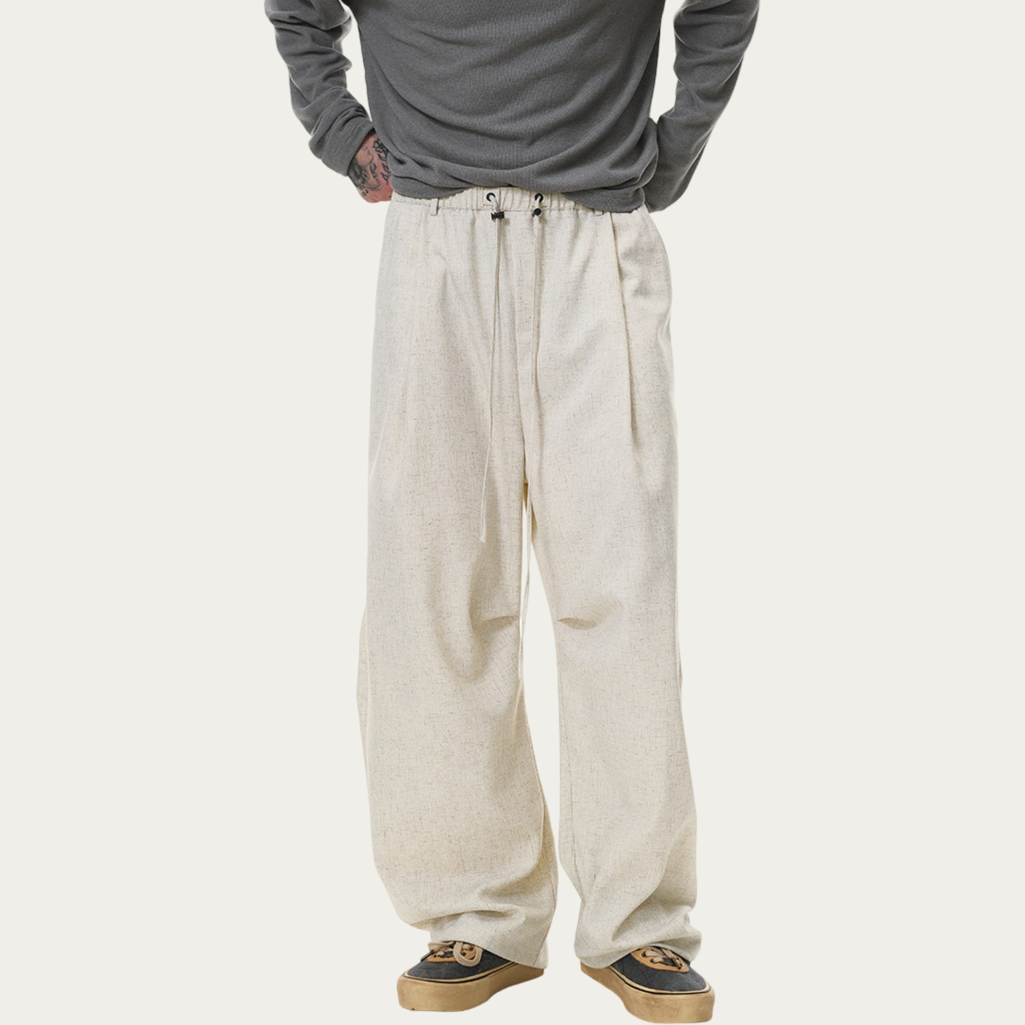 Anna-Kaci Men's Relaxed Fit Drawstring Pants with Elastic Waist and Straight Leg