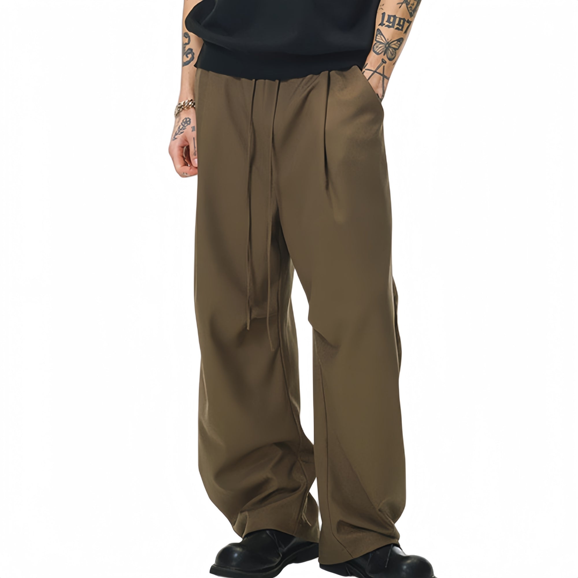 Anna-Kaci Men's Relaxed Fit Drawstring Pants with Elastic Waist and Straight Leg