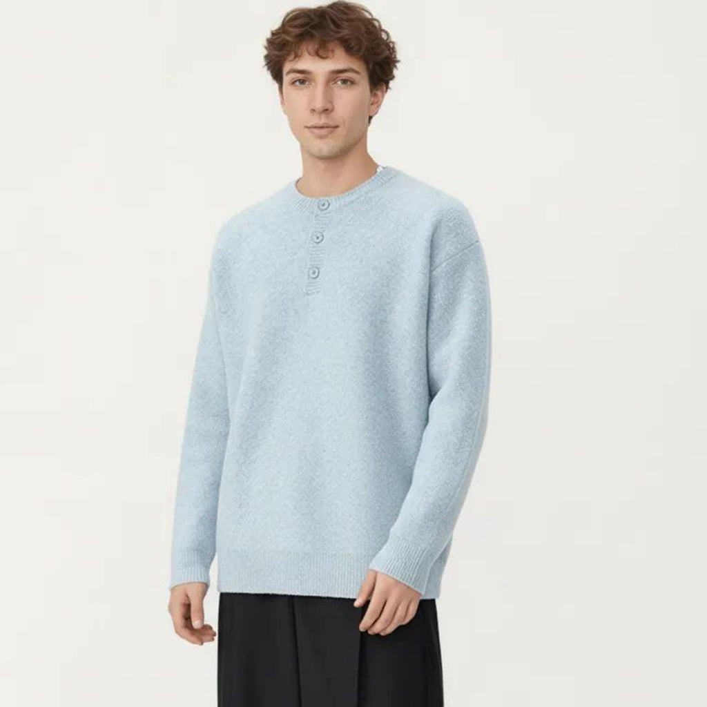 Anna-Kaci Men's Long Sleeve Knit Henley Sweater with Ribbed Trim