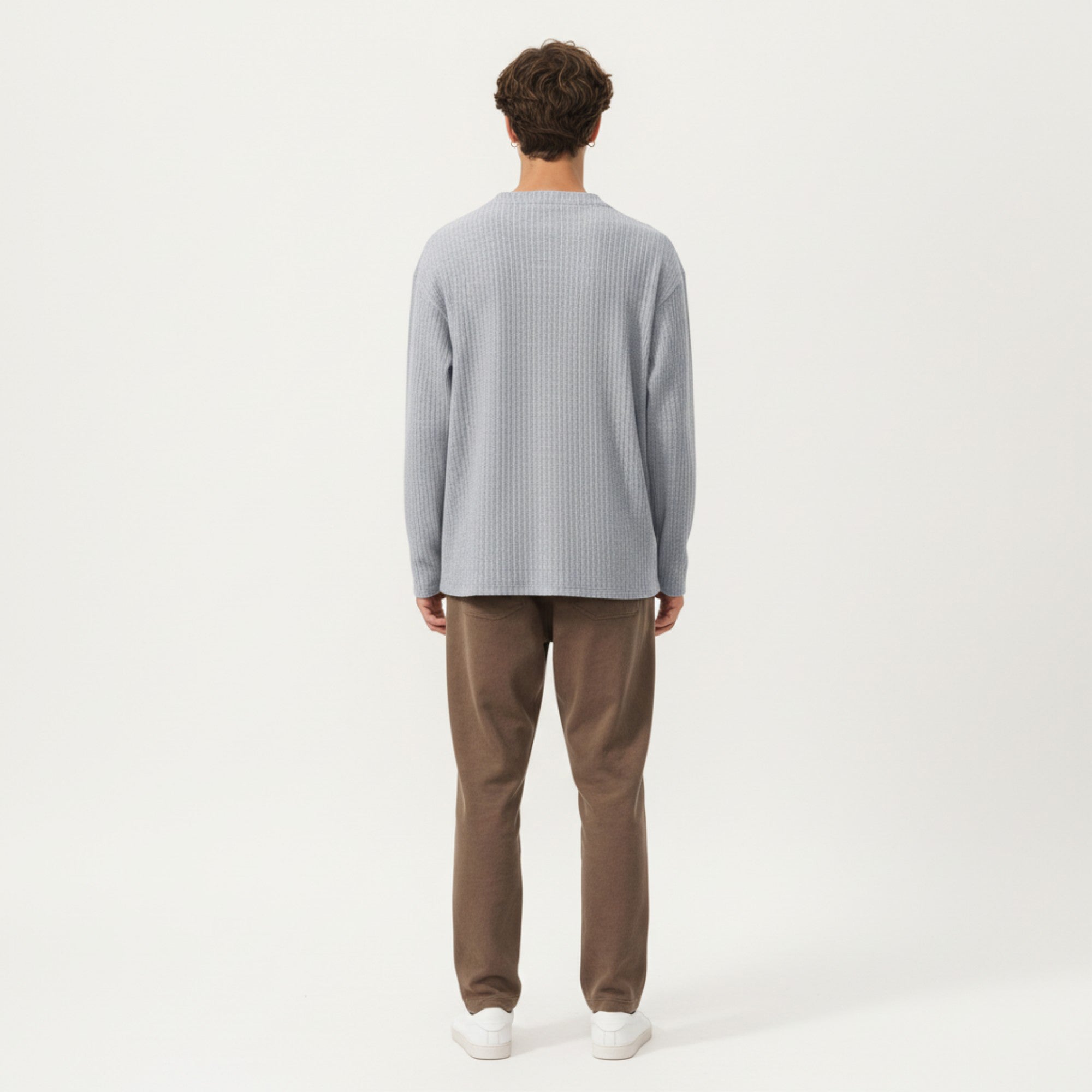 Anna-Kaci Men's Ribbed Long Sleeve Split Neck Top with Relaxed Fit